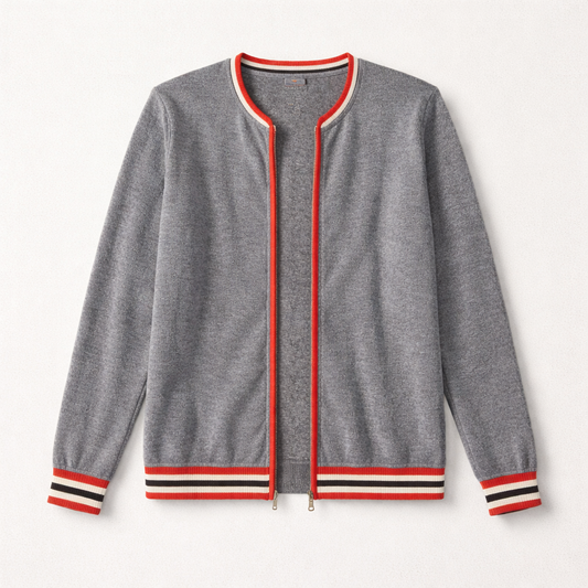 Fin cardigan med kontraststribet kant