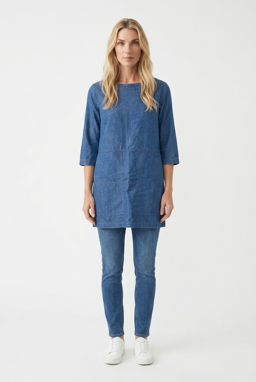 Let denimkjole med boat-hals