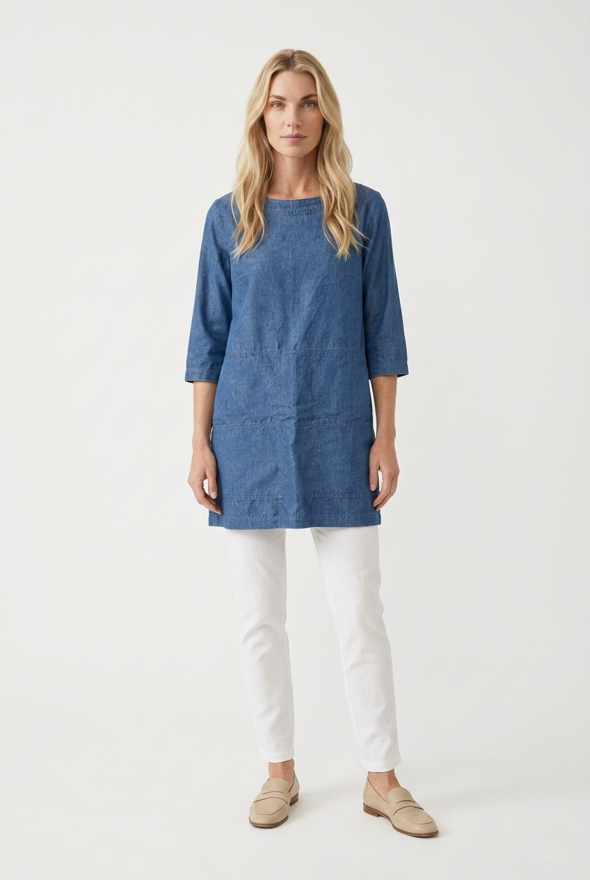 Let denimkjole med boat-hals