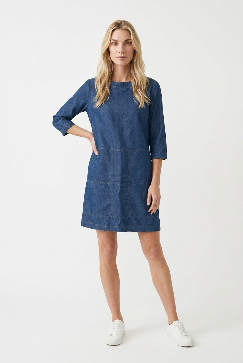 Let denimkjole med boat-hals