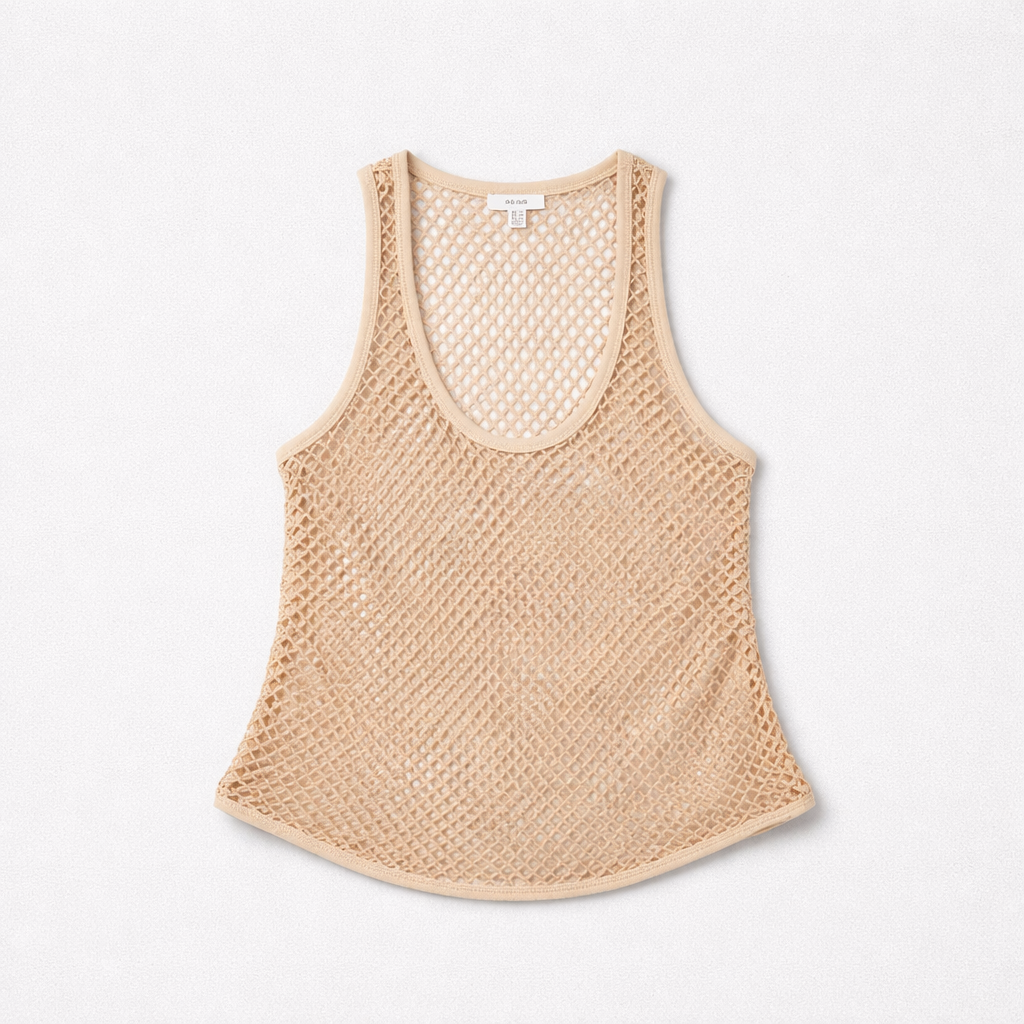 Champagnefarvet mesh-tanktop med åben strik