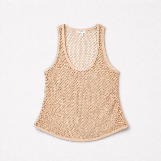 Champagnefarvet mesh-tanktop med åben strik