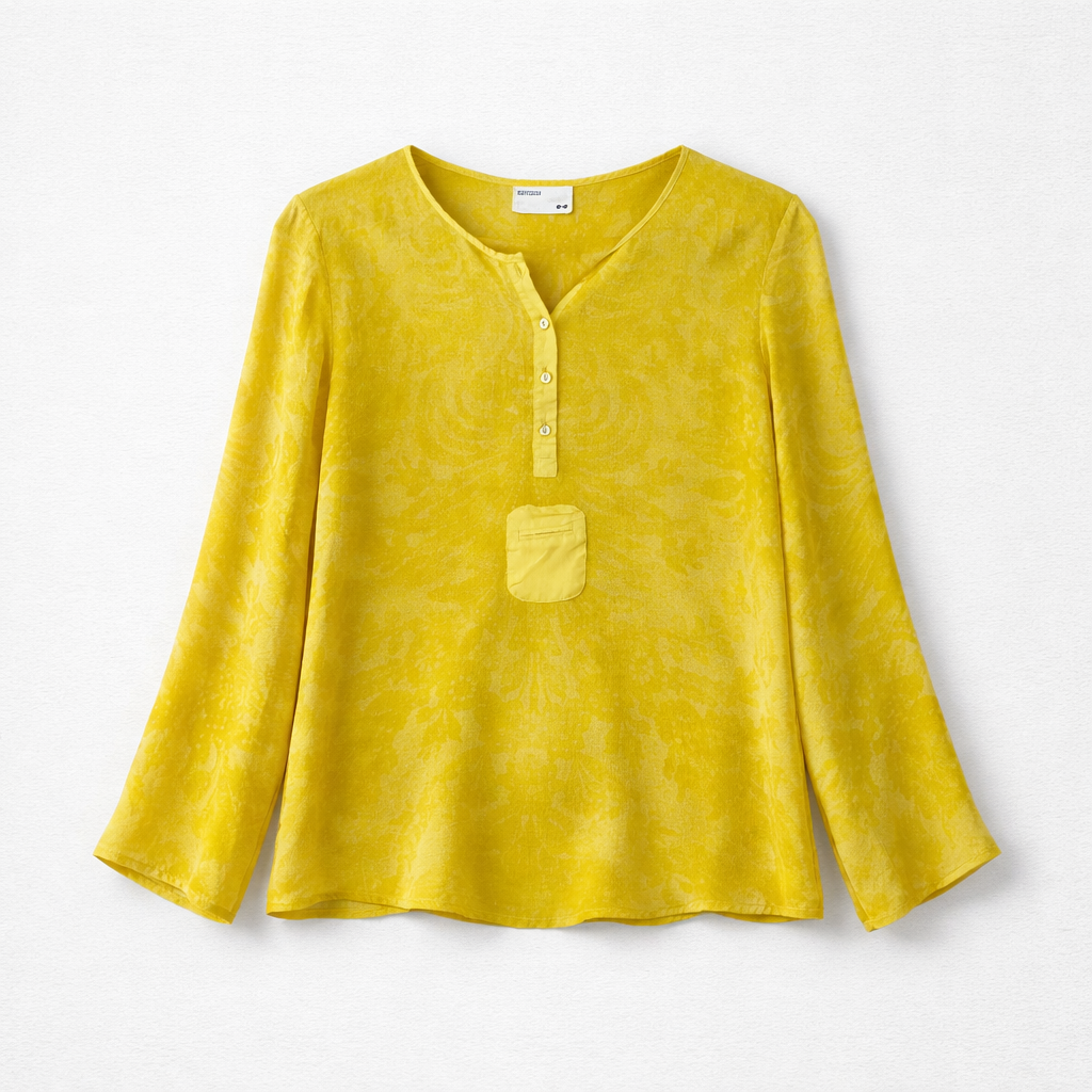 Gul let bluse med tone-i-tone mønster
