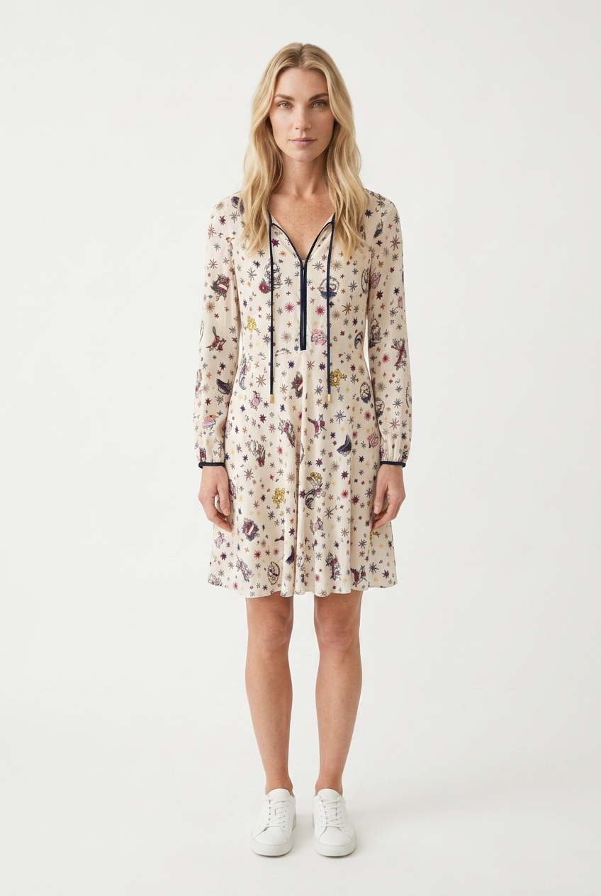 Feminin kjole med farverigt print
