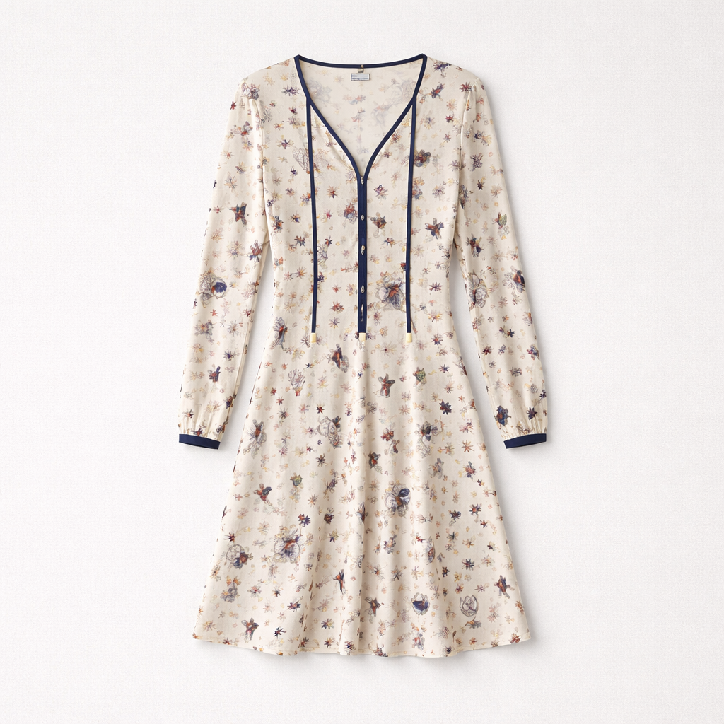 Feminin kjole med farverigt print