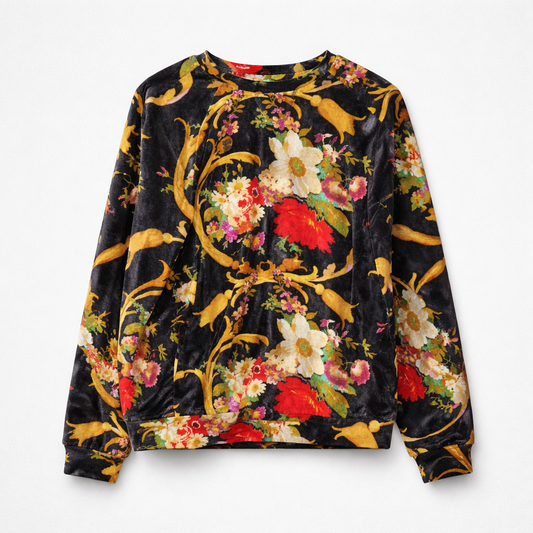 Fløjlssweater med barokt blomsterprint
