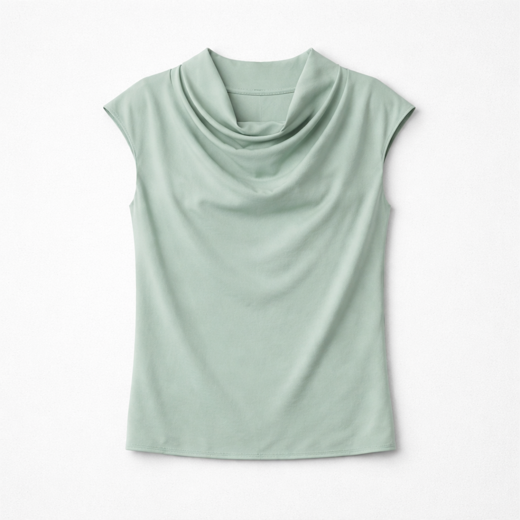 Mintgrøn ærmeløs bluse med drape-hals