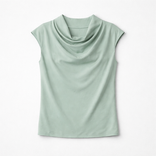 Mintgrøn ærmeløs bluse med drape-hals