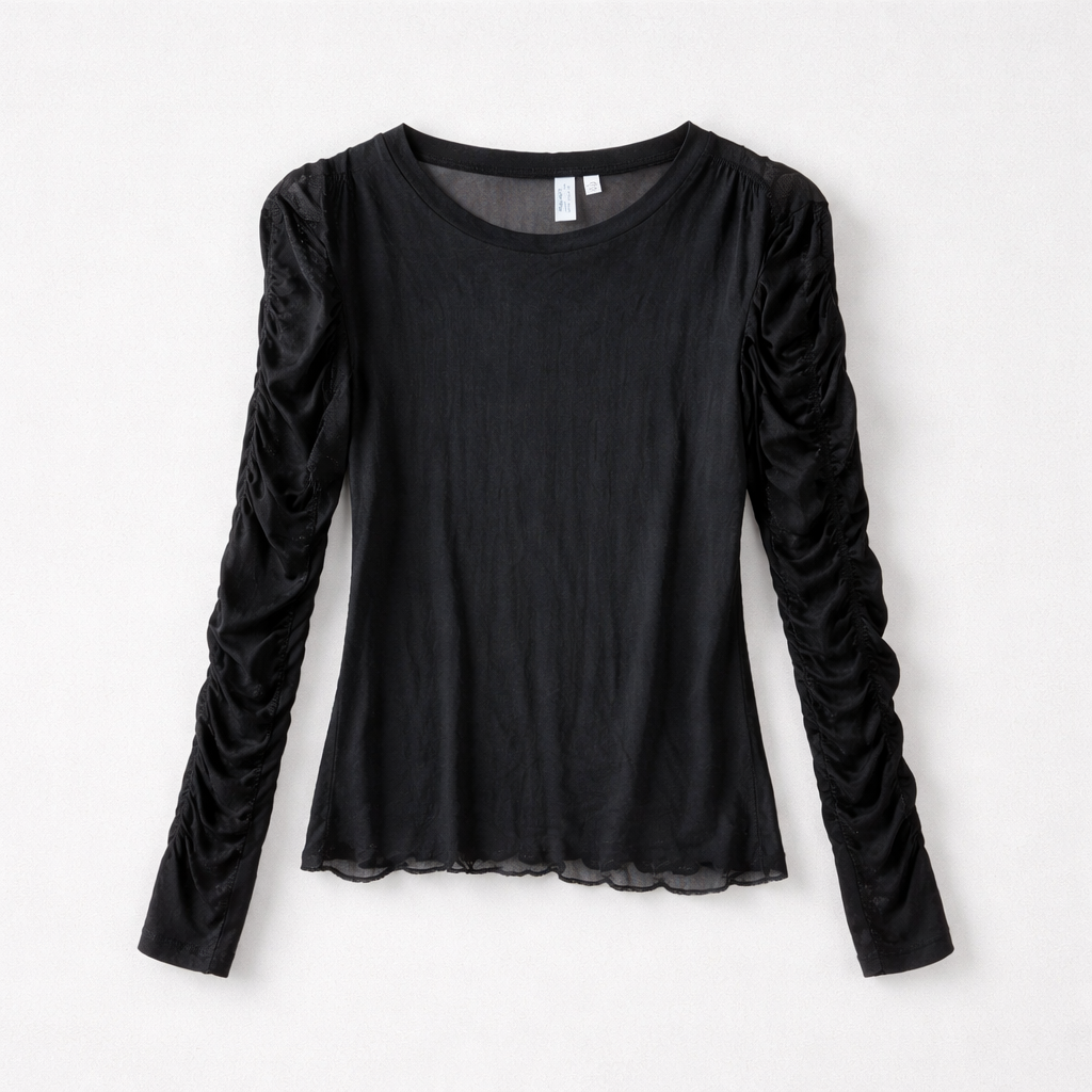 Gennemsigtig bluse med ruched ærmer