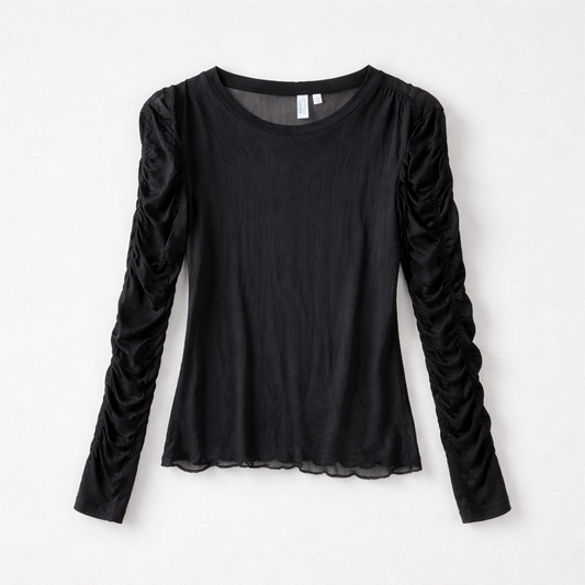 Gennemsigtig bluse med ruched ærmer