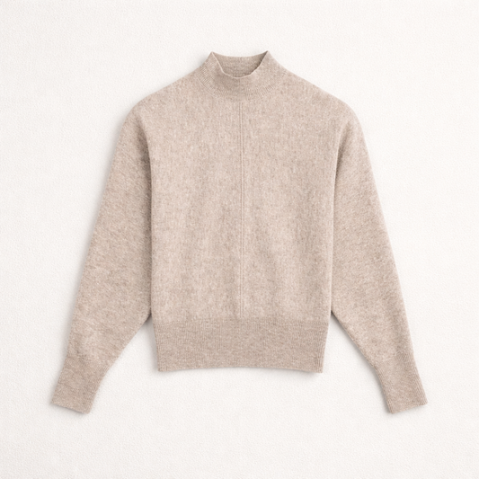 Beige højhalset strik med batwing-ærmer