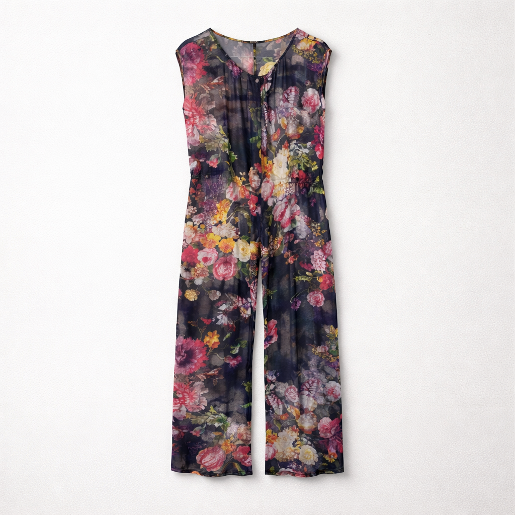 Silke-jumpsuit med farverigt blomsterprint