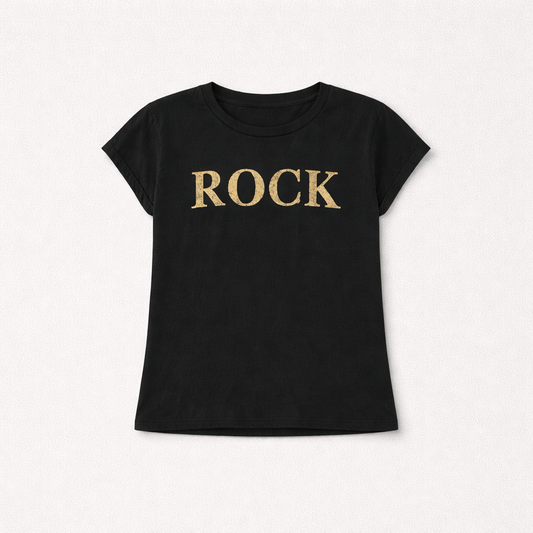 T-shirt med guld "ROCK"-print