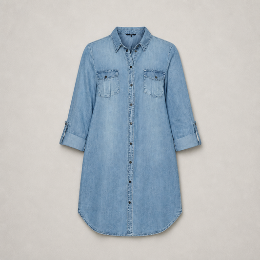 Lyseblå denimkjole med brystlommer