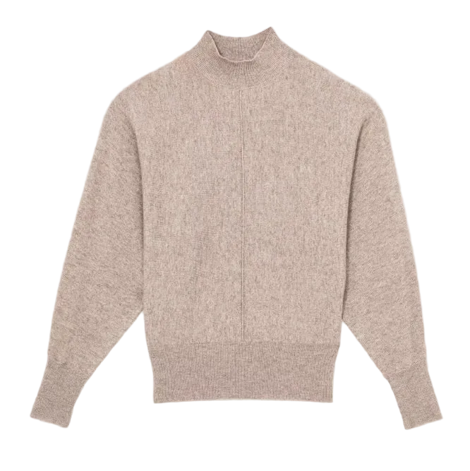 Beige højhalset strik med batwing-ærmer