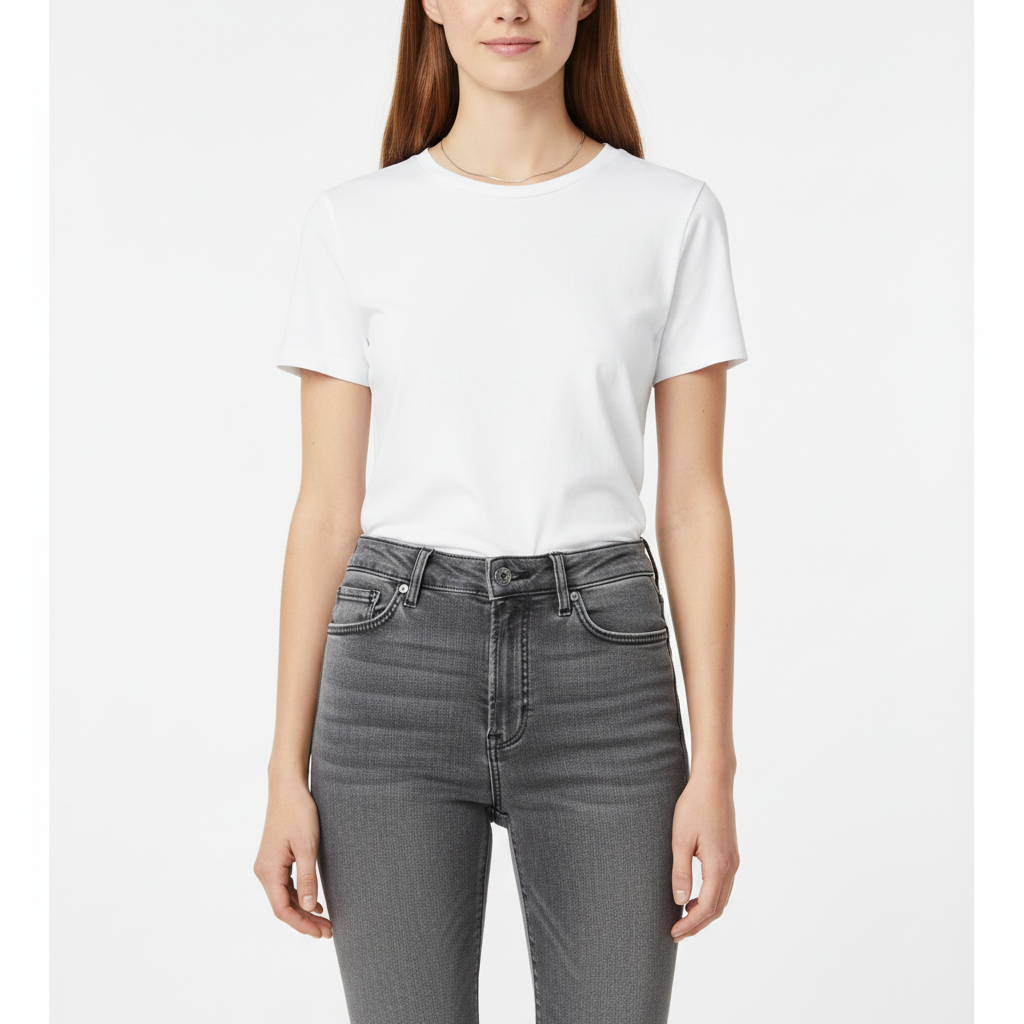 Model detail crop - Stilrene grey washed højtaljede skinny jeans