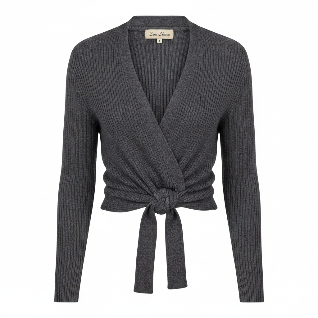 Mørk ribbet cardigan med wrap-snit - ghost mannequin