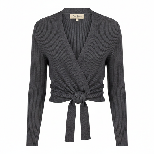 Mørk ribbet cardigan med wrap-snit - ghost mannequin