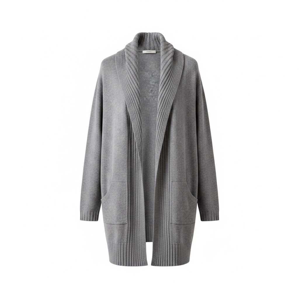 Lysgrå lang cardigan med shawl-krave - ghost mannequin