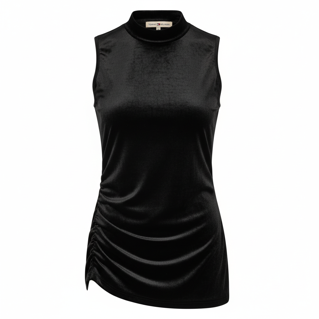 Sort fløjlstop med ruched sidesnit - ghost mannequin