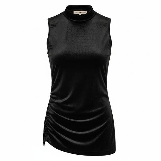 Sort fløjlstop med ruched sidesnit - ghost mannequin