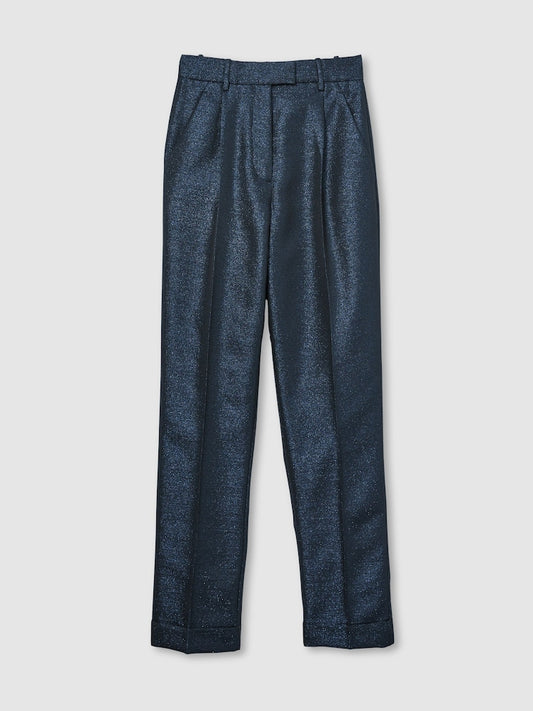 Mørkeblå tapered bukser med subtil glimmer