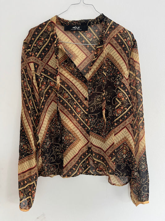 Bluse med mønsterrigt jordtone-print