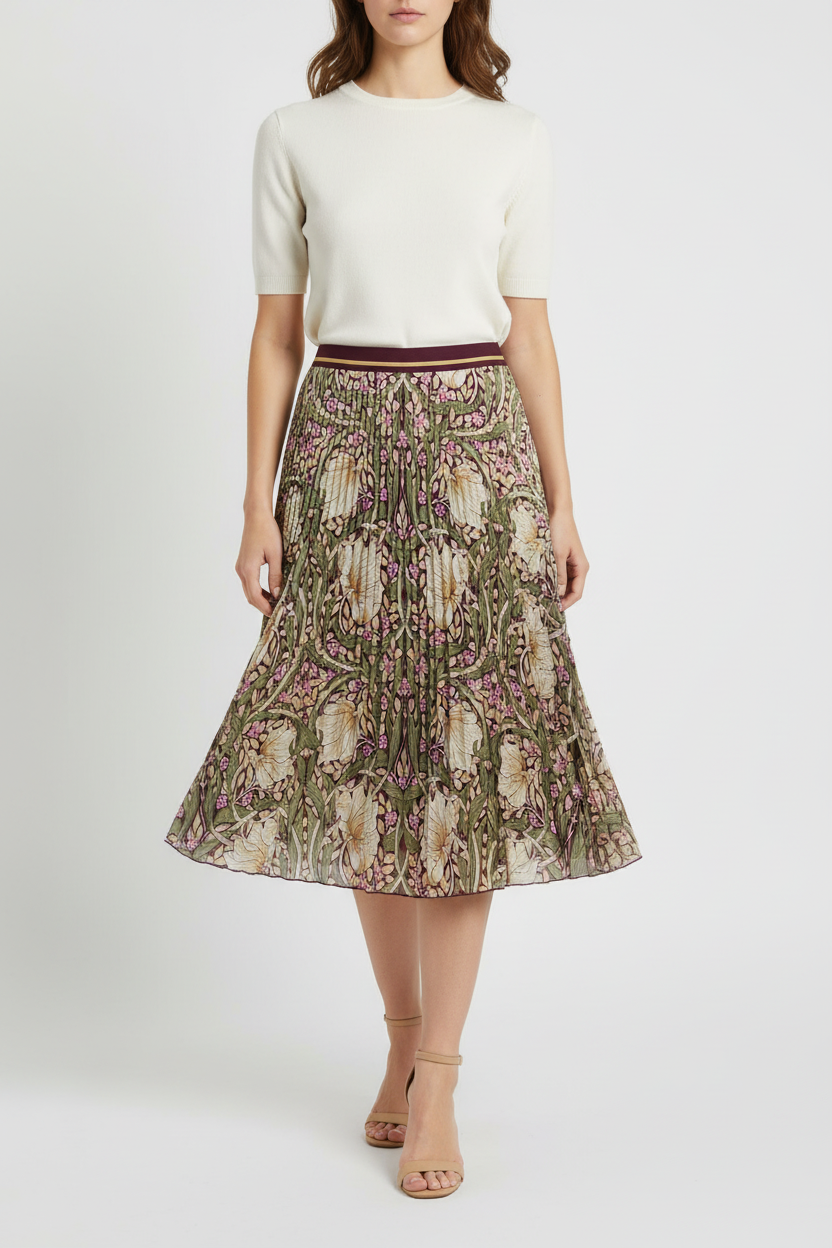 Plisseret nederdel med blomster-print