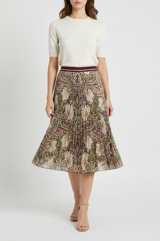 Plisseret nederdel med blomster-print